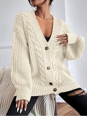 Forever 21 Cream Cable Knit Button-Front Cardigan
